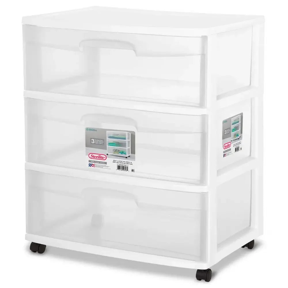 3 Drawer Wide Cart Storage Organizer with Wheels 2 Pack