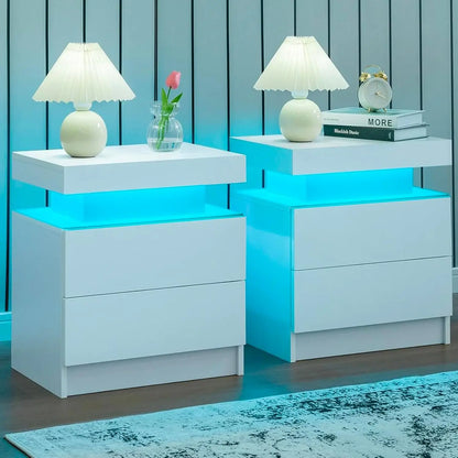Nightstand with 2 Drawers and LED Lighting