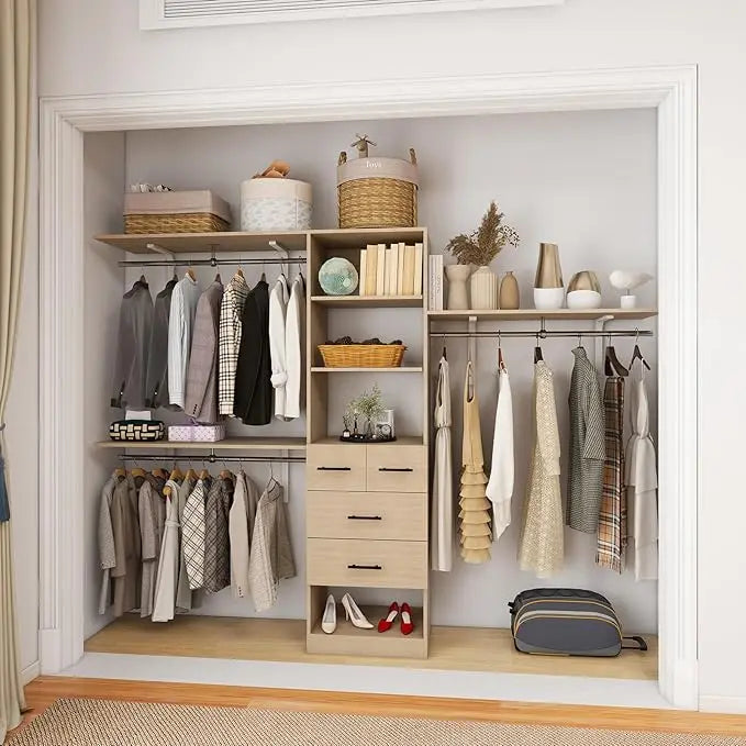 Wood Closet System With 3 Drawers