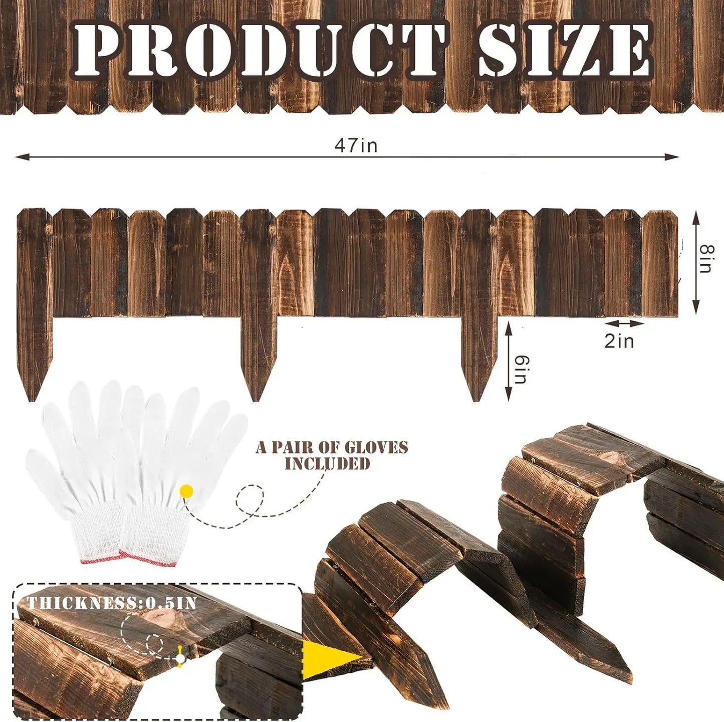 8 Pcs Wood Garden Edging Border 8 X 47 inches