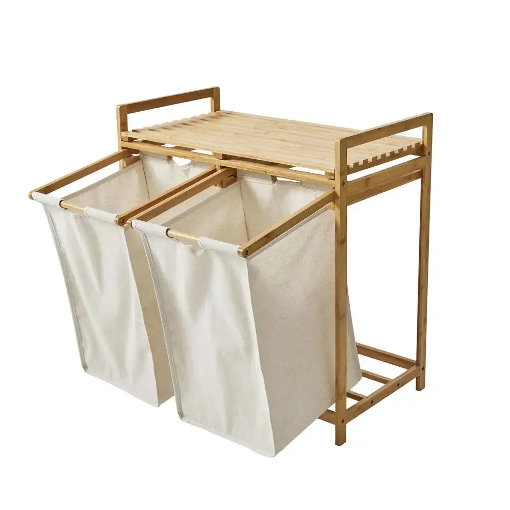 Bamboo Rectangular Laundry Sorter with Liner Bags