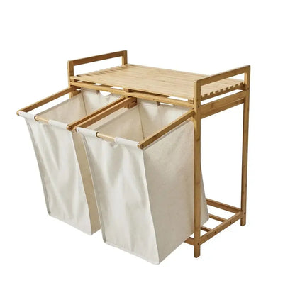 Bamboo Rectangular Laundry Sorter with Liner Bags