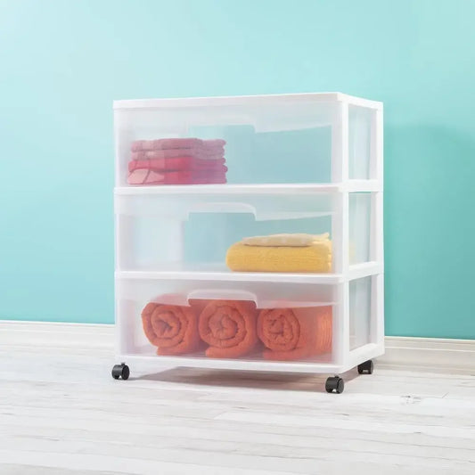 3 Drawer Wide Cart Storage Organizer with Wheels 2 Pack