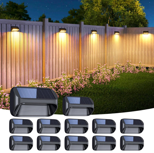 6/12 Pack Fence Lights Solar Powered, Auto On/Off,