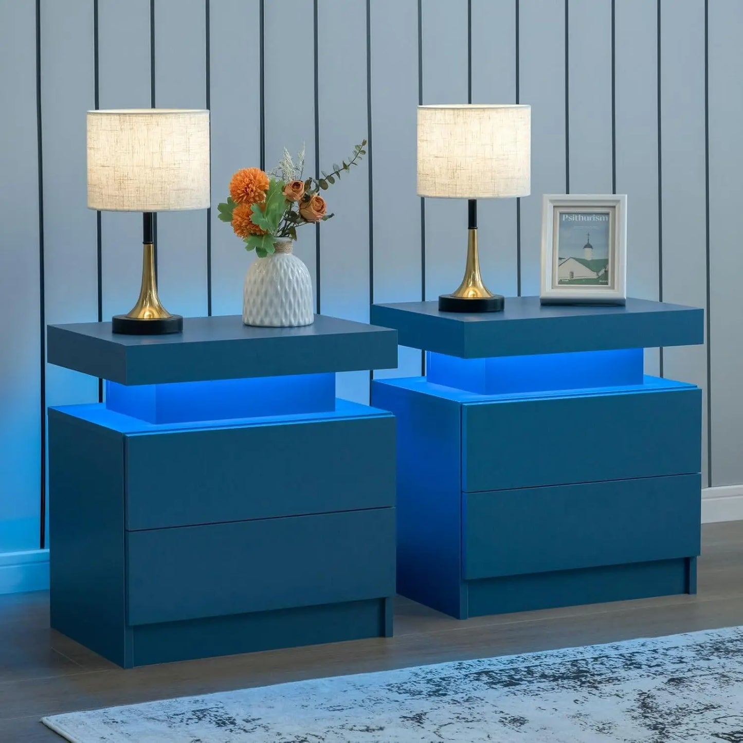 Nightstand with 2 Drawers and LED Lighting