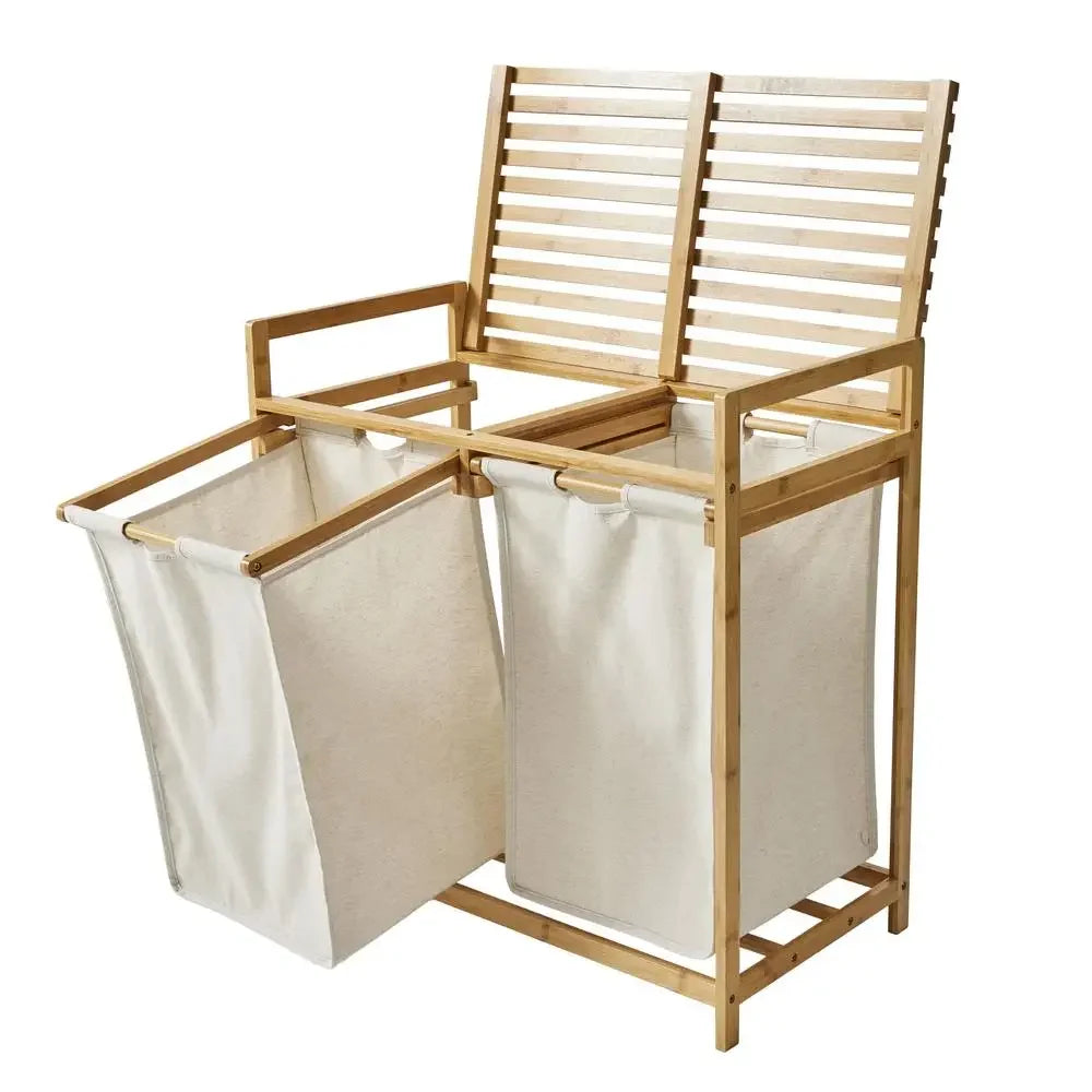 Bamboo Rectangular Laundry Sorter with Liner Bags