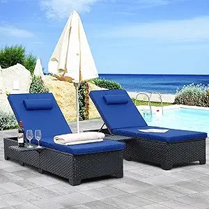 Set of 2 Patio Rattan Reclining Chair