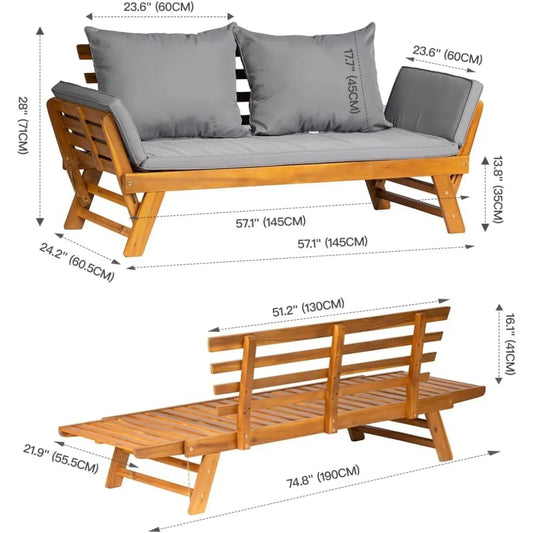 Acacia Wood Convertible Couch