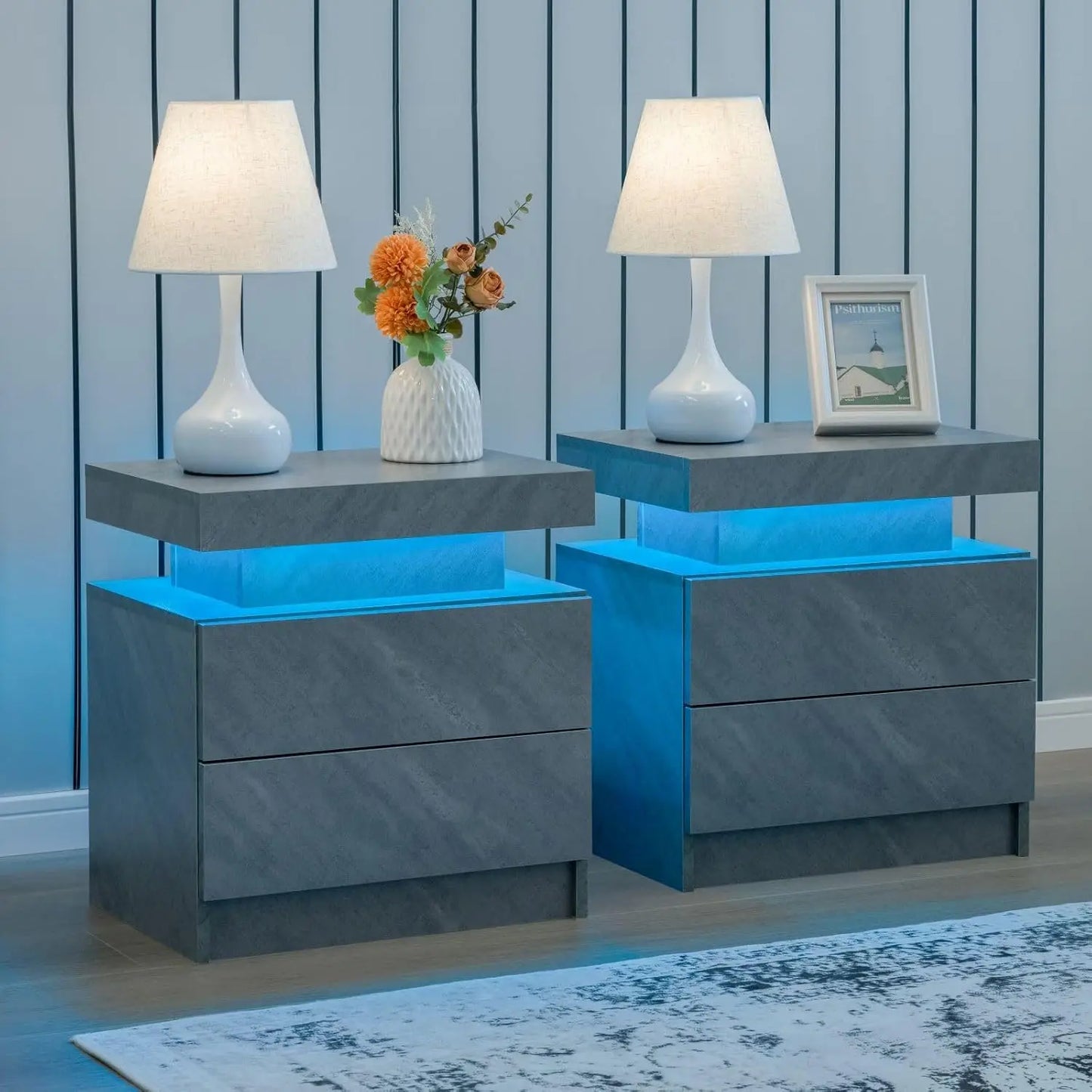 Nightstand with 2 Drawers and LED Lighting