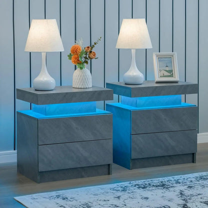 Nightstand with 2 Drawers and LED Lighting