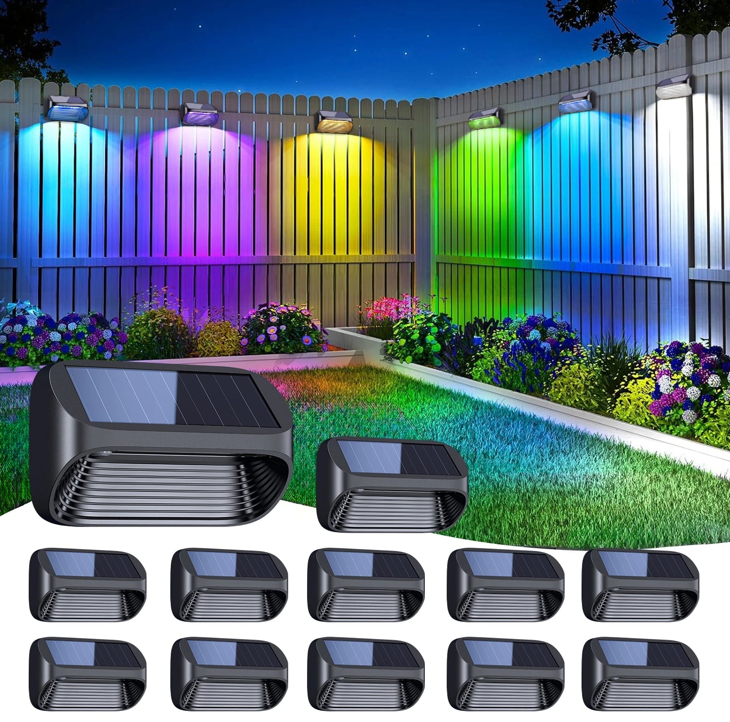 6/12 Pack Fence Lights Solar Powered, Auto On/Off,